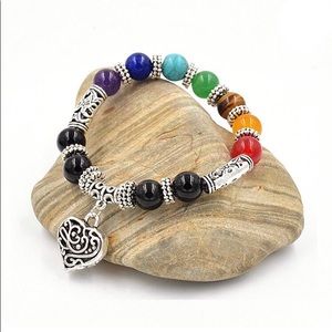 7 Chakra Healing Stretch Bracelet with Heart Charm
